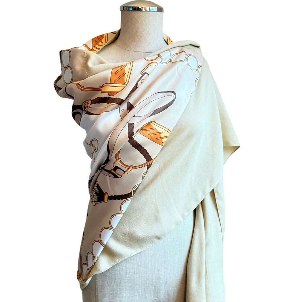 Stephan Italy Cashmere Silk Scarf Shawl 32x75 Equestrian Print